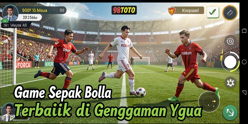 Screenshot gameplay 98TOTO menunjukkan aksi epik di lapangan sepak bola.