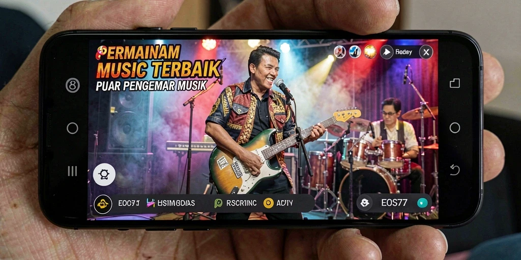 Tampilan gameplay seru dari EOS77 dengan berbagai pilihan lagu.