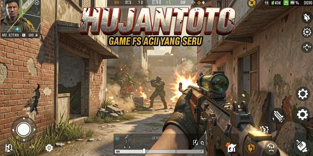 Tampilan gameplay HUJANTOTO yang mendebarkan dalam aksi FPS.