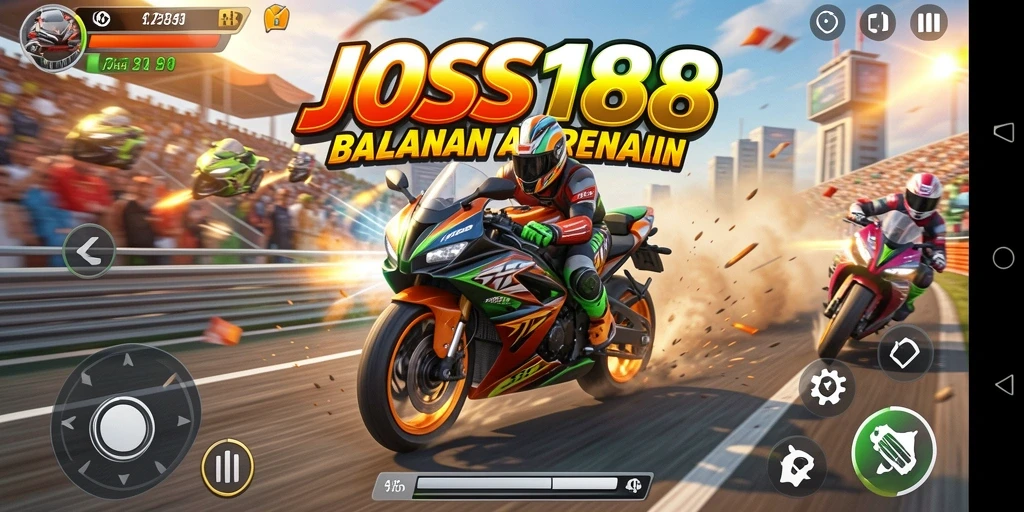 Screenshot JOSS188 menampilkan aksi balapan motor yang mendebarkan.