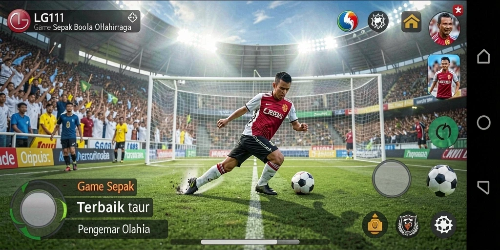 Screenshot menampilkan gameplay sepak bola yang menarik dan dinamis.