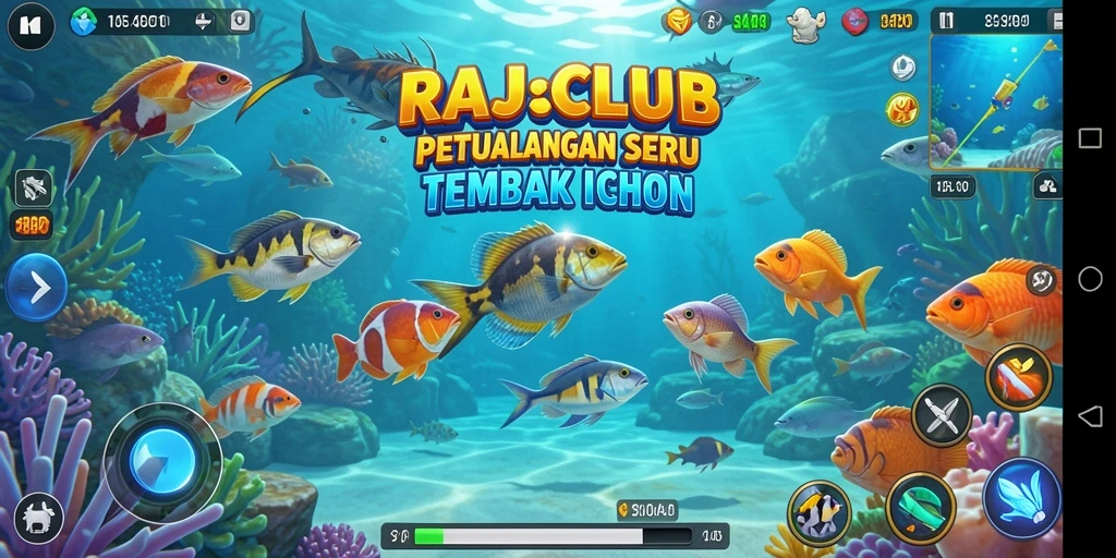 Screenshot gameplay RAJACLUB menampilkan aksi seru menembak ikan.