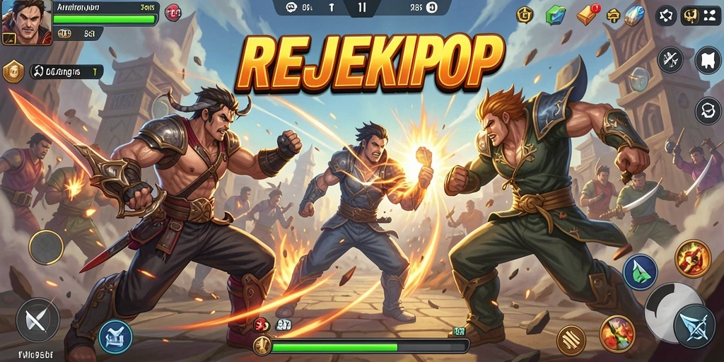 Tampilan gameplay menegangkan dari <strong>REJEKIPOP</strong> selama pertarungan.