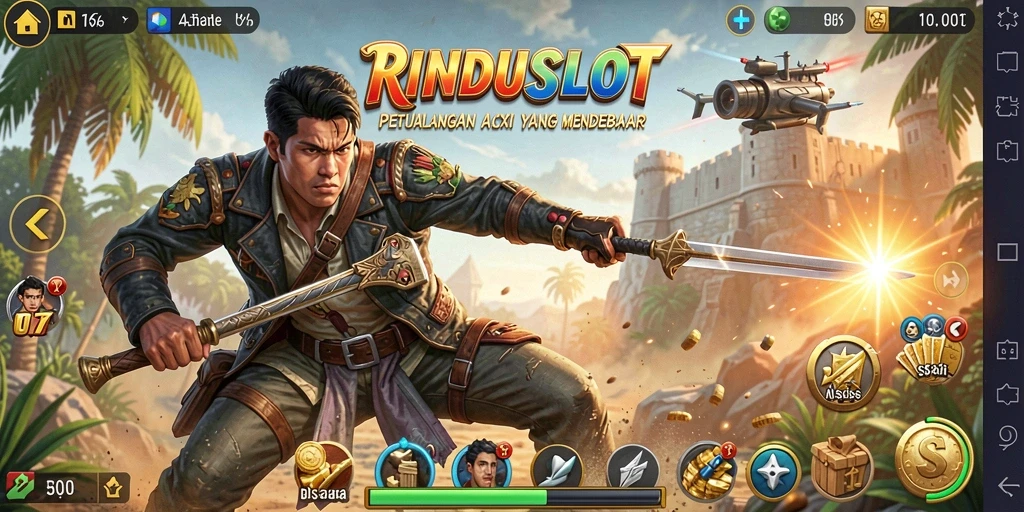Screenshot RINDUSLOT menampilkan aksi seru dalam pertempuran yang intens.