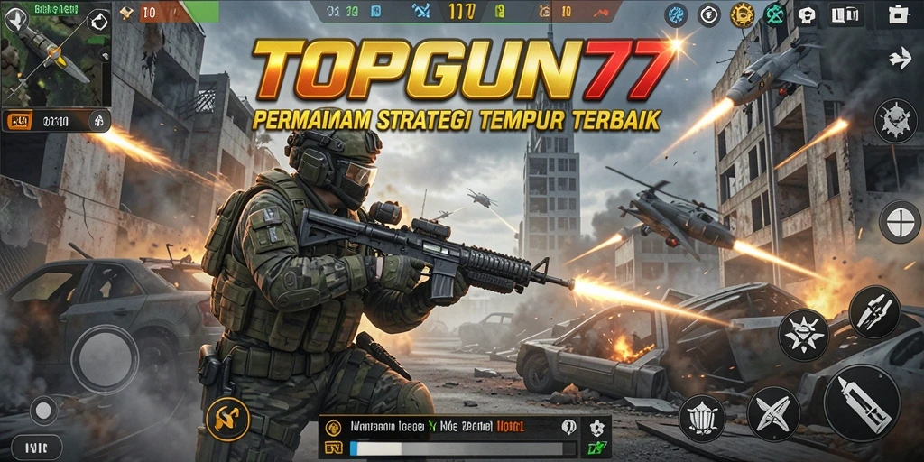 Tampilan gameplay dinamis dalam TOPGUN77 yang menampilkan pertempuran strategis.